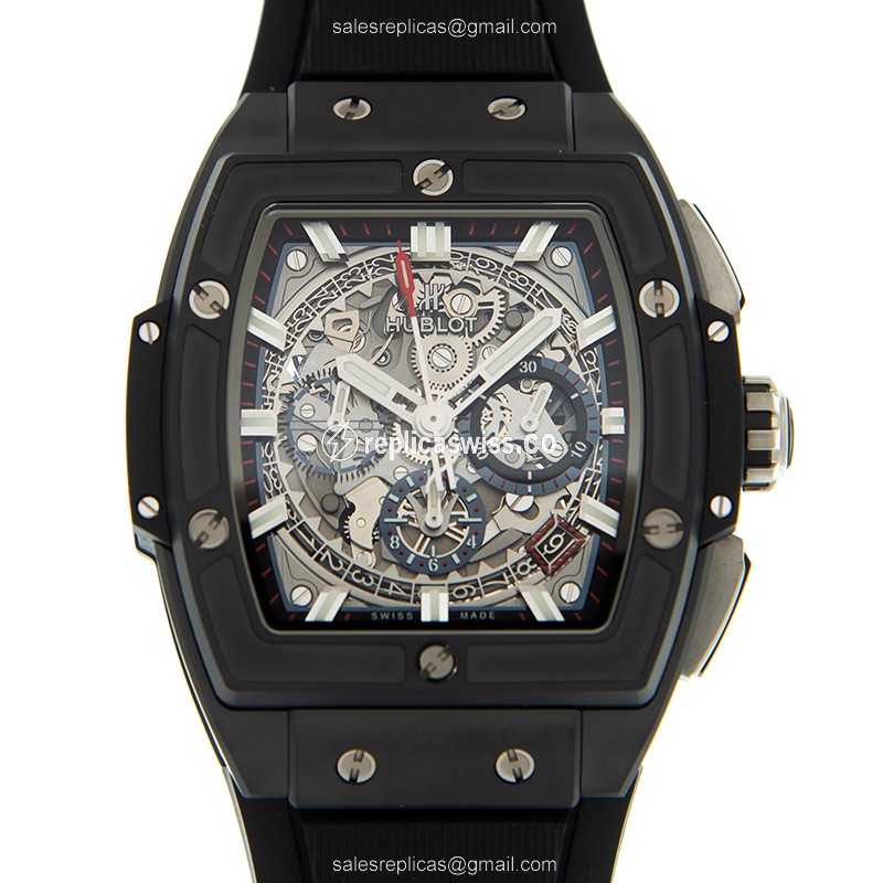 Hublot BIG BANG Replica - Automatic Ceramic - Silver Dial - Black Rubber Strap - Buckle Clasp
