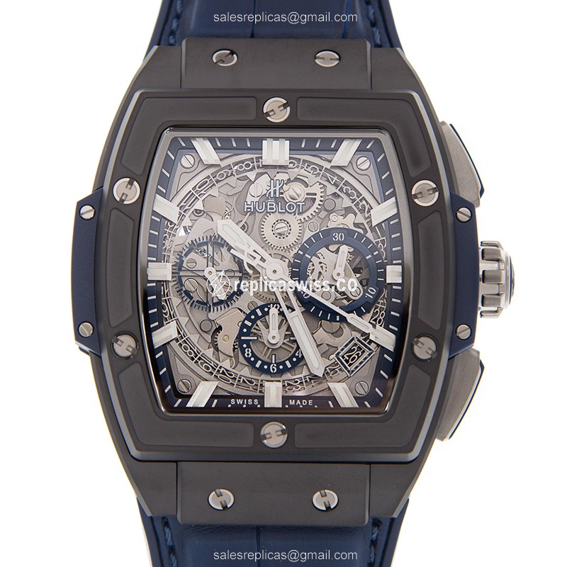 Hublot BIG BANG Replica - Automatic - Ceramic Case - Silver Dial - Blue Leather Strap