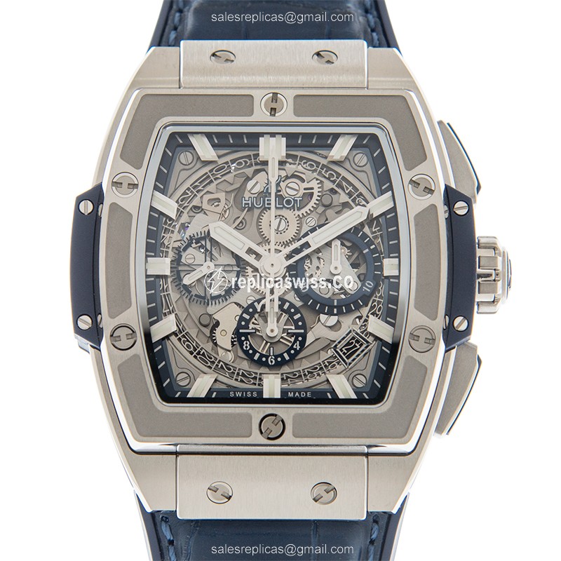 Hublot BIG BANG Replica - Automatic - Silver Dial - Blue Alligator Strap