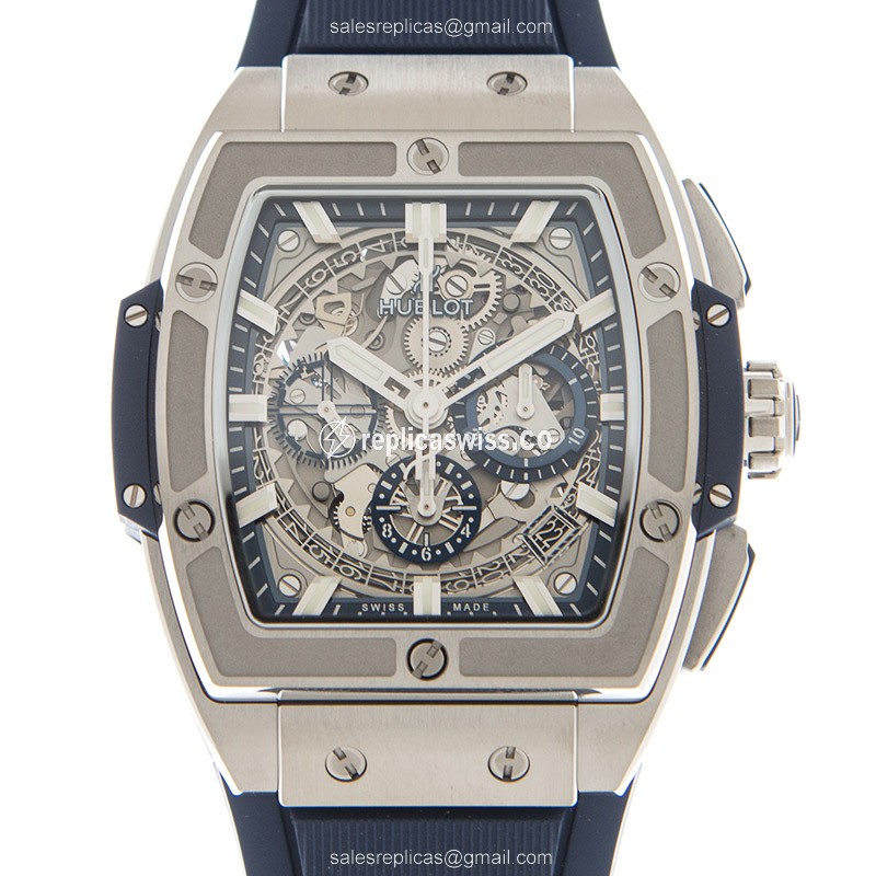 Hublot BIG BANG Replica - Automatic Titanium Case - Silver Dial - Blue Rubber Strap