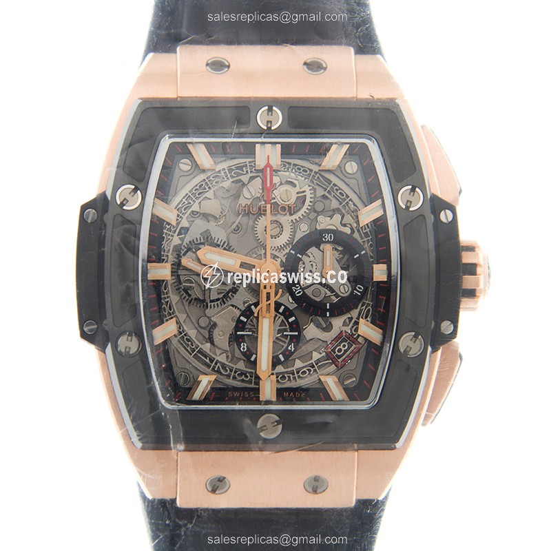 Hublot Spirit of Big Bang Replica - Automatic - 18kt Rose Gold - Black Dial - Leather Strap