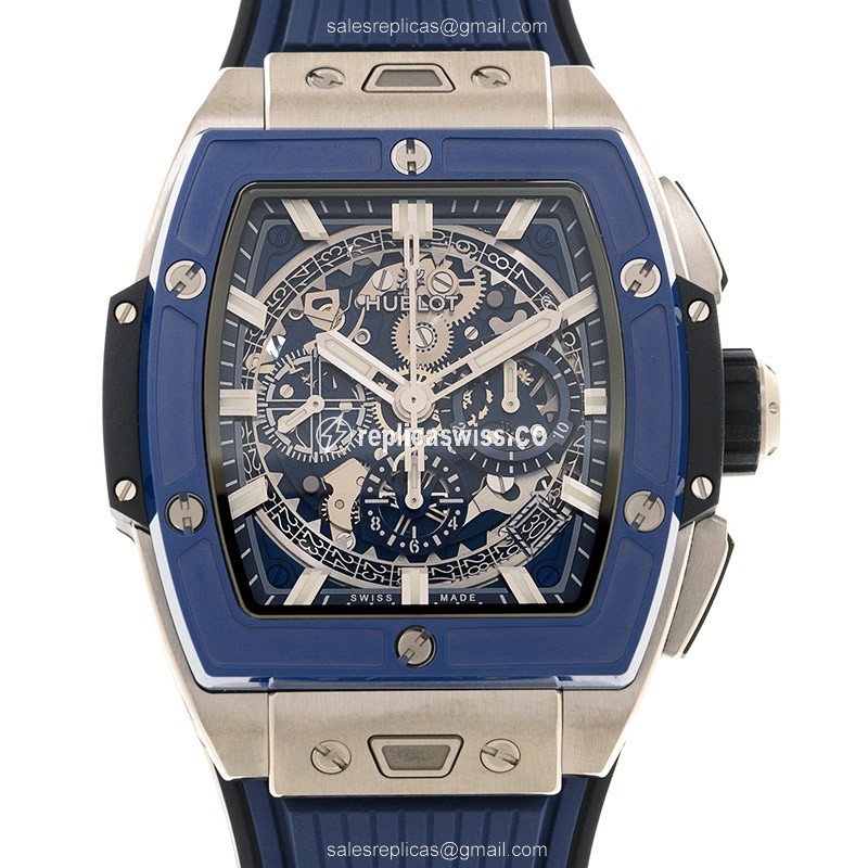 Hublot Spirit of Big Bang Replica - Automatic - Titanium Case - Transparent - Blue Rubber Strap