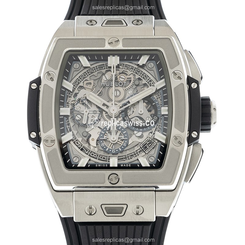Hublot BIG BANG Replica - Automatic Titanium - Transparent - Black Rubber - Clasp - Luxury Replica BIG BANG Watch