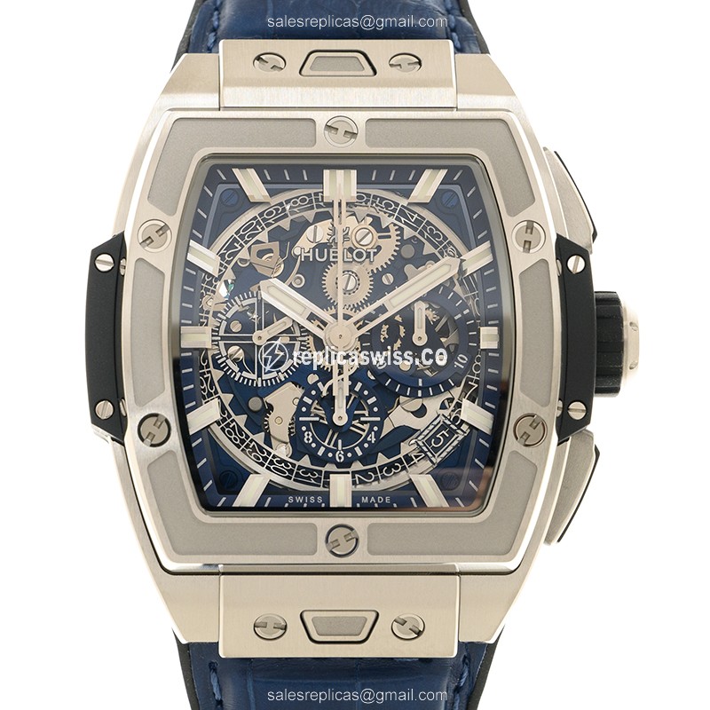 Hublot Spirit of Big Bang Replica - Automatic - Titanium Case - Blue Dial - Blue Leather Strap