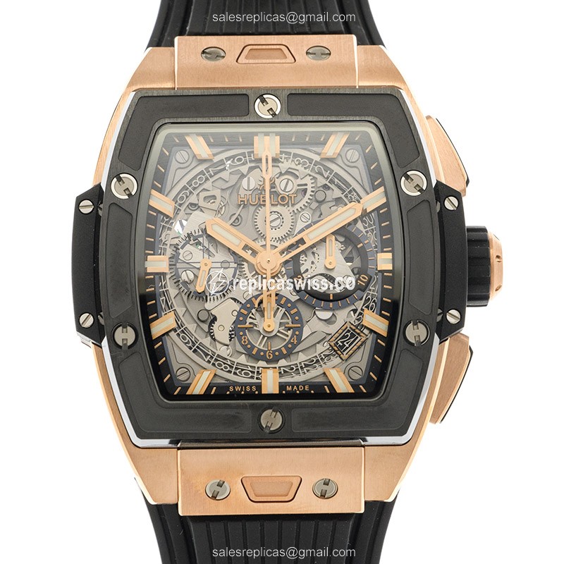 Hublot Big Bang Replica - 18kt Rose Gold - Automatic - Transparent - Black Rubber - Clasp