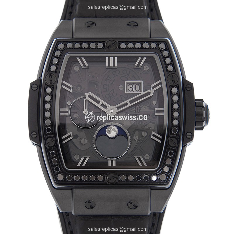 Hublot BIG BANG Replica - Automatic - Stainless Steel - Black Dial - Alligator Strap - Sapphire Crystal - Luxury Replica BIG BANG Watch