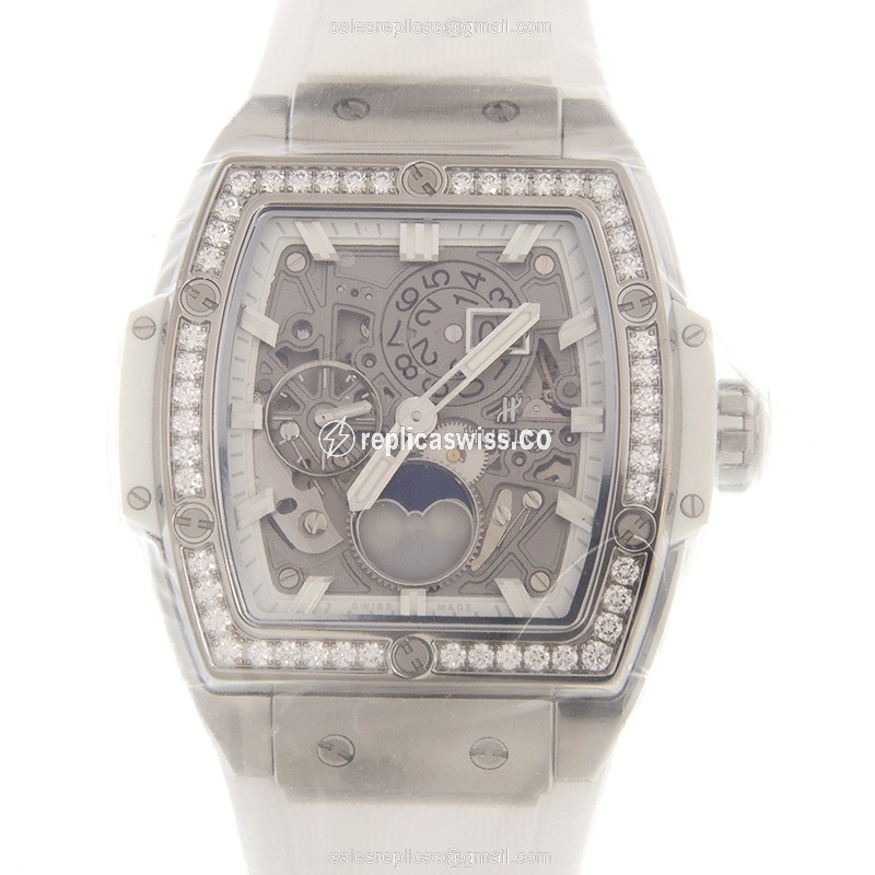 Hublot BIG BANG Replica - Automatic - Steel Case - Silver Dial - White Rubber Strap