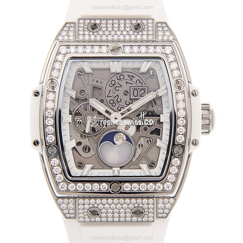 Hublot Spirit of Big Bang Replica - Automatic - Titanium - Diamond - Silver Dial - White Rubber Strap