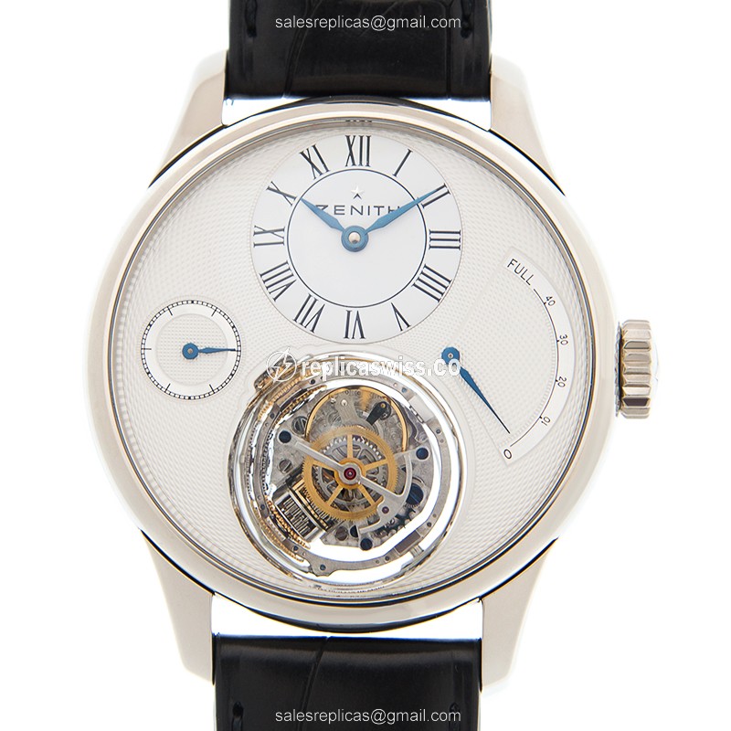 Zenith Academy Manual Wind - 18kt White Gold - White Dial - Black Alligator Strap - Luxury Replica ACADEMY Watch