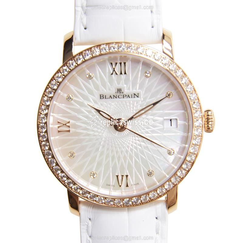 Blancpain 6604-2944-55A Women's Watch - Automatic, 18kt Rose Gold, Diamonds, White Dial