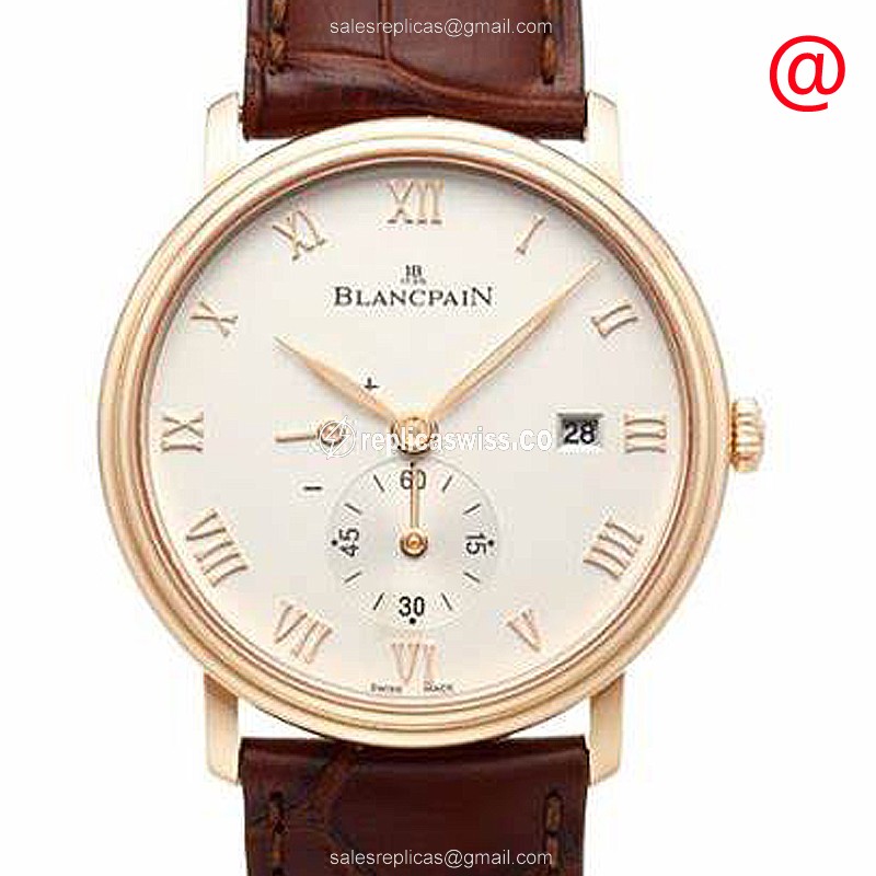 Blancpain Villeret 18kt Rose Gold Manual Wind - White Dial - Brown Alligator Strap - Luxury Blancpain Replica Watch