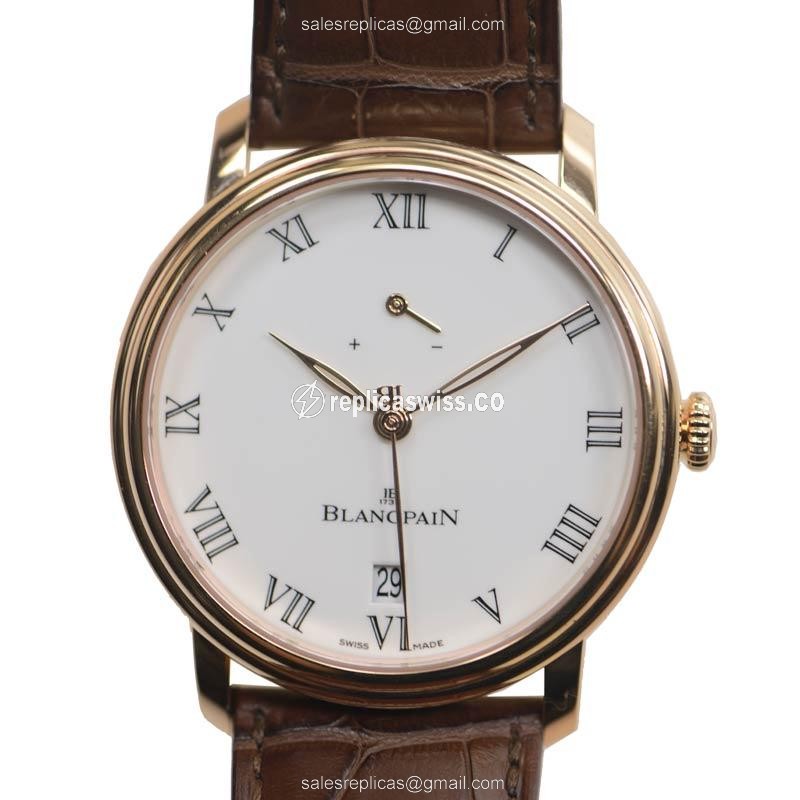 Blancpain Villeret 6613-3631-55B - Manual Wind - 18kt Rose Gold - White Dial - Brown Alligator Strap - Luxury Replica VILLERET Watch