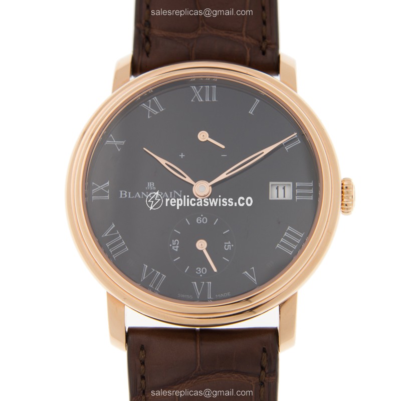 Blancpain Villeret Manual Wind 18kt Rose Gold - Black Dial - Brown Alligator Strap - Luxury Replica VILLERET Watch