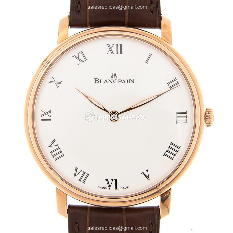 Blancpain Villeret Replica - Manual - 18kt Rose Gold - White Dial - Brown Alligator Strap - Luxury Replica VILLERET Watch