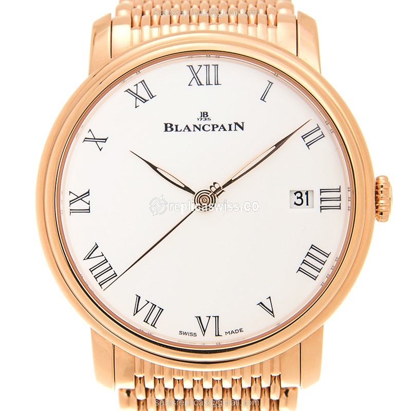 Blancpain Villeret Replica - Automatic - 18kt Rose Gold - White Dial - Gold Strap - Luxury Replica VILLERET Watch