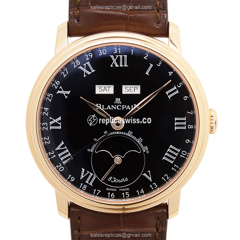 Blancpain Villeret 6639-3637-55B - Auto 18kt Rose Gold - Black Dial - Brown Alligator Strap