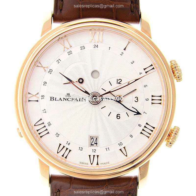 Blancpain Villeret 6640-3642-55B - Auto 18kt Rose Gold - White Dial - Brown Alligator Strap - Luxury Replica VILLERET Watch