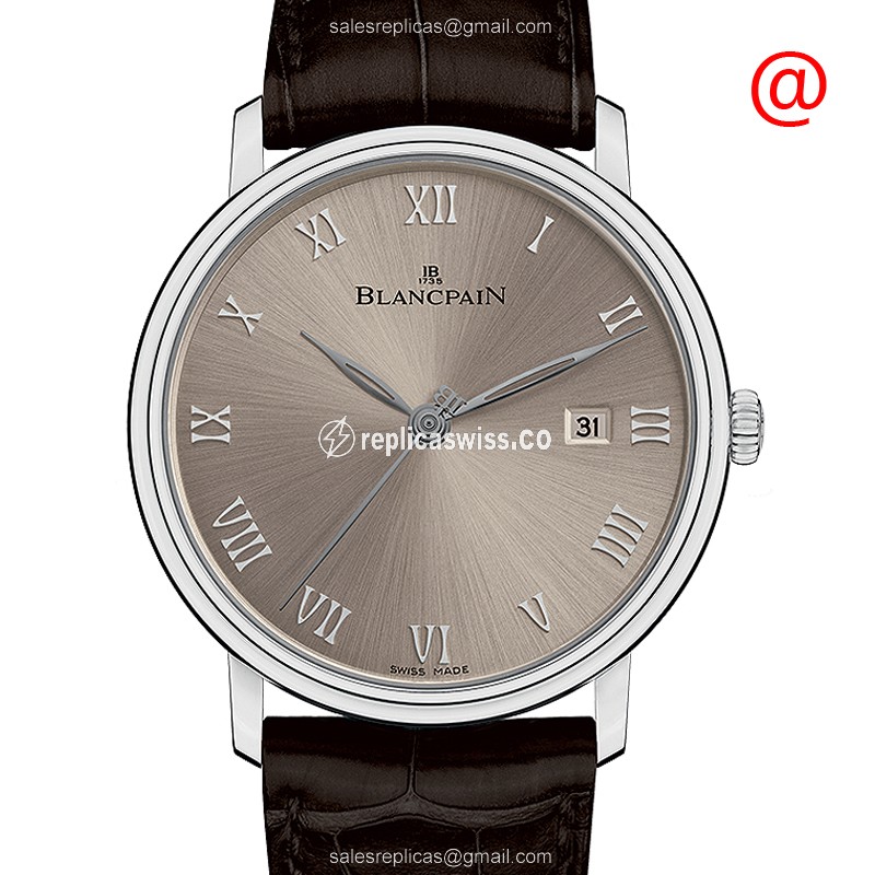 Blancpain Villeret Replica - Automatic - 18kt White Gold - Gray Dial - Brown Alligator Strap