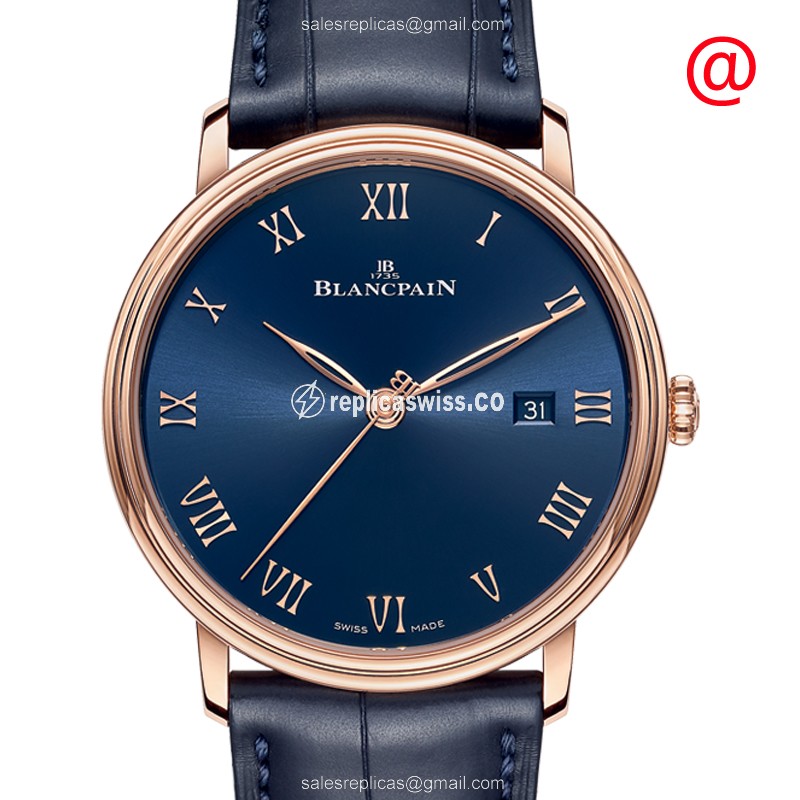 Blancpain Classic 6651-3640-55 - Auto 18kt Rose Gold - Blue Dial - Alligator Blue Strap