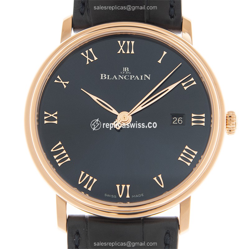 Blancpain Classic 6651-3640-55B - Manual Wind - 18kt Rose Gold Case - Blue Dial - Alligator Blue Strap - Luxury Audemars Piguet Replica Watch