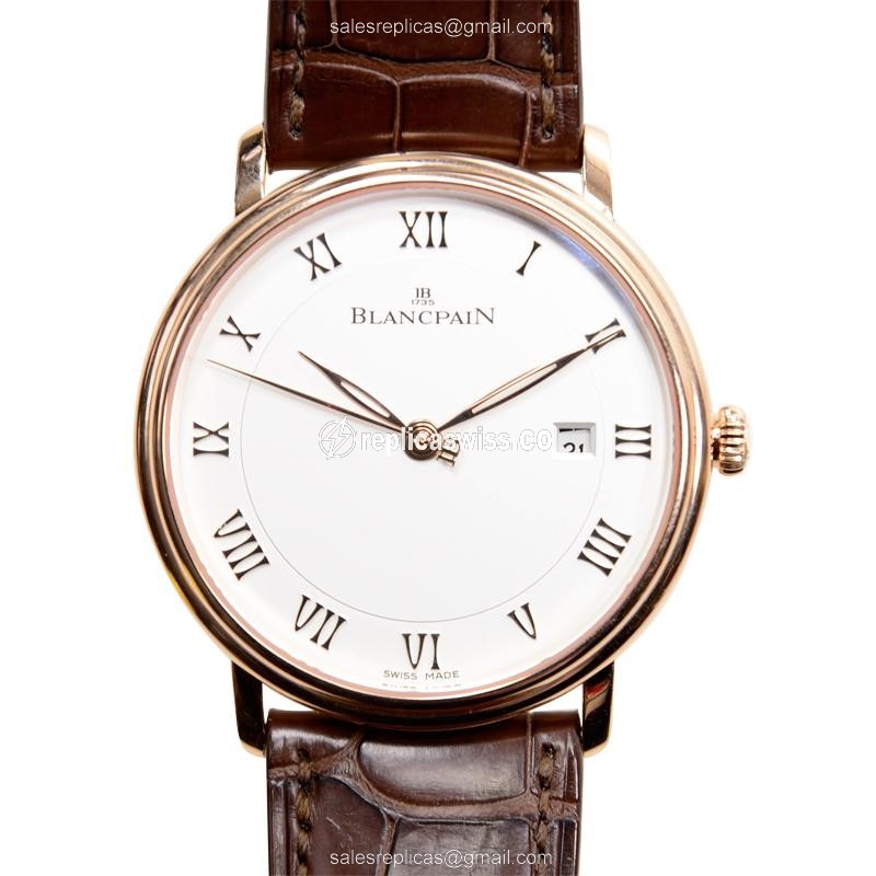 Blancpain Villeret 6651-3642-55B - Automatic 18kt Rose Gold - White Dial - Brown Alligator Strap - Luxury Replica VILLERET Watch