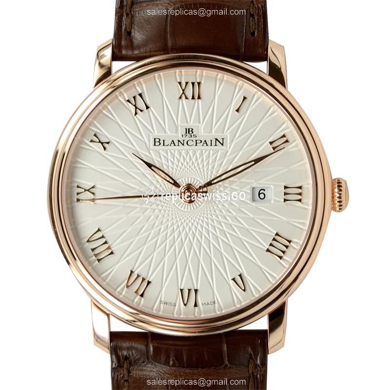 Blancpain Villeret 6651C-3642-55A - Automatic 18kt Rose Gold - White Dial - Brown Alligator Buckle - Luxury Replica VILLERET Watch