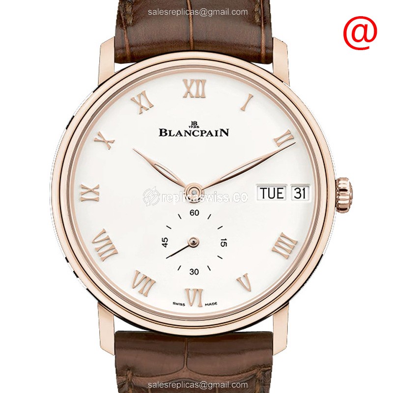 Blancpain Villeret 18kt Rose Gold - Automatic - White Dial - Alligator Brown Strap - Luxury Replica VILLERET Watch
