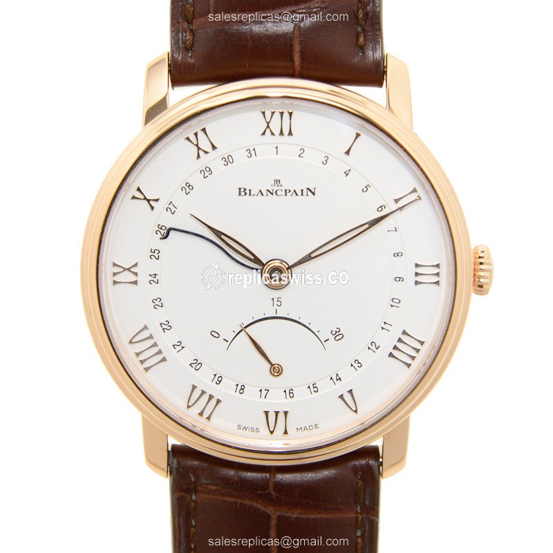 Blancpain Villeret 18kt Rose Gold - Automatic - White Dial - Brown Alligator Strap - Luxury Replica VILLERET Watch