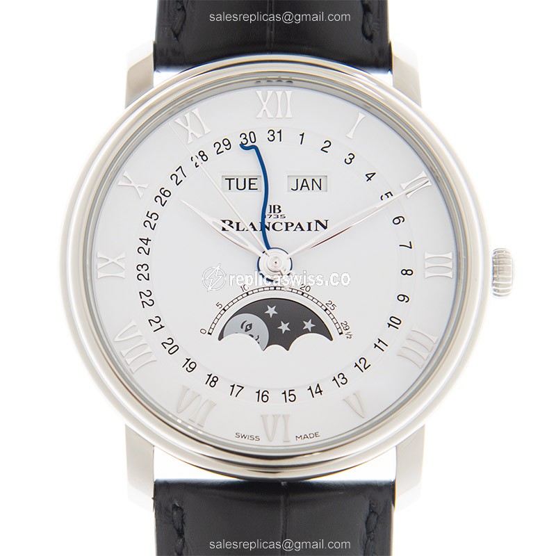 Blancpain Villeret Automatic - Stainless Steel - White Dial - Black Alligator Strap - Luxury Replica VILLERET Watch