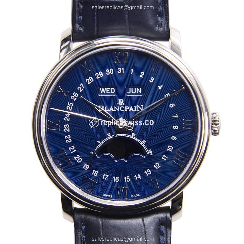 Blancpain VILLERET 6654-1529-55B Replica - Automatic - 18kt Gold - Blue Dial - Blue Alligator Strap