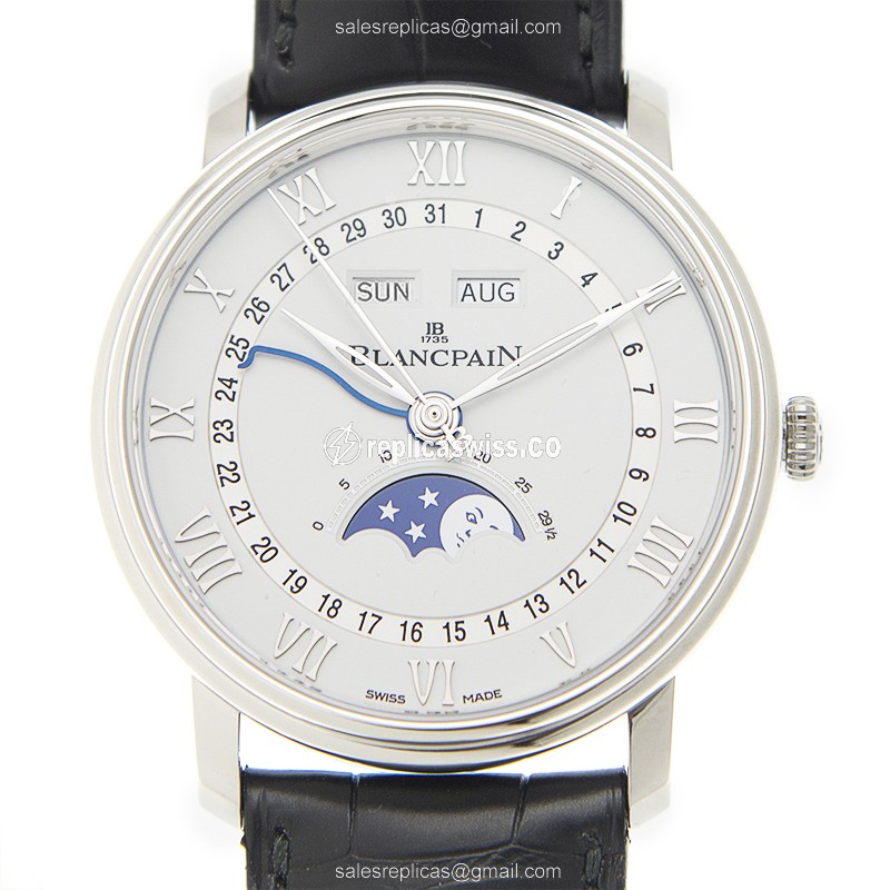 Blancpain Villeret Replica - Automatic - Stainless Steel - White Dial - Black Alligator Strap