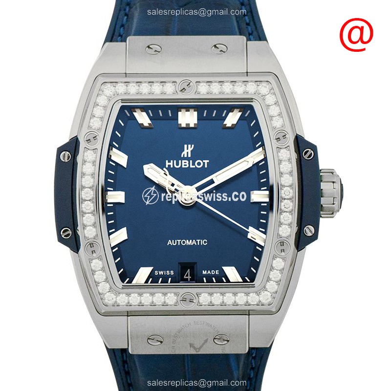 Hublot BIG BANG Replica - Automatic - Titanium - Diamond Case - Blue Dial - Blue Alligator Strap - Luxury Replica BIG BANG Watch