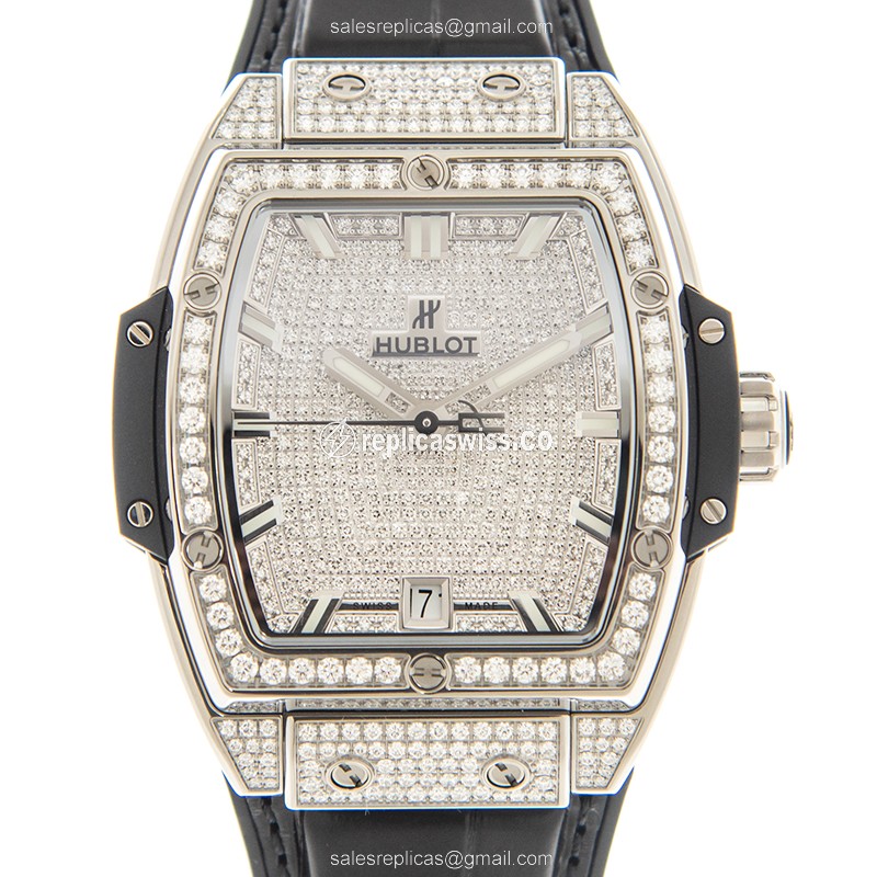 Hublot Spirit of Big Bang Replica - Automatic - Titanium - Diamond Case - Silver Dial - Black Alligator Strap