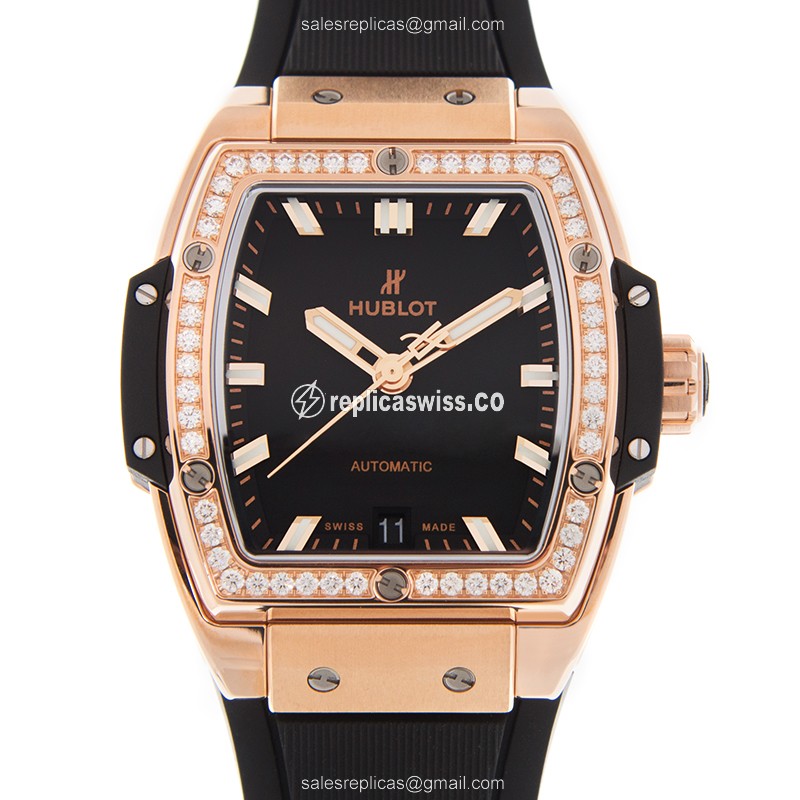 Hublot BIG BANG 665.OX.1180.RX.1204 - Automatic 18kt Rose Gold & Diamonds - Black Dial - Rubber Strap