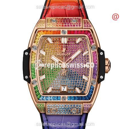 Hublot BIG BANG Replica - Automatic - Rose Gold - Diamond Dial - Alligator Brown Strap - Luxury Replica BIG BANG Watch