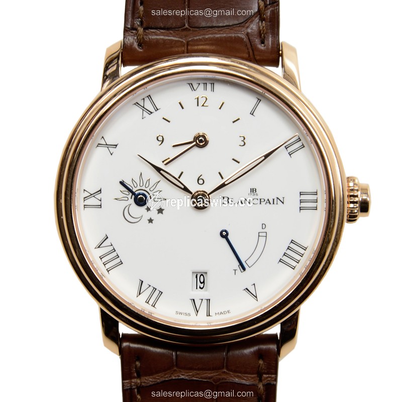 Blancpain Villeret Replica - Automatic - 18kt Rose Gold - White Dial - Brown Alligator Strap - Luxury Replica VILLERET Watch