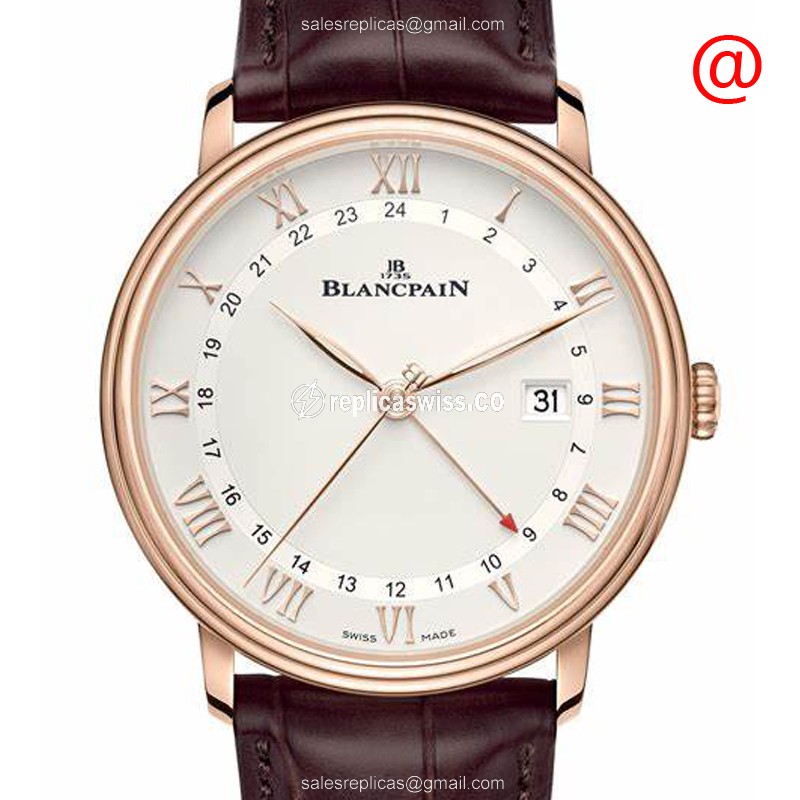 Blancpain Villeret 6662-3642-55A - Auto 18kt Rose Gold - White Dial - Brown Alligator Buckle - Luxury Replica VILLERET Watch