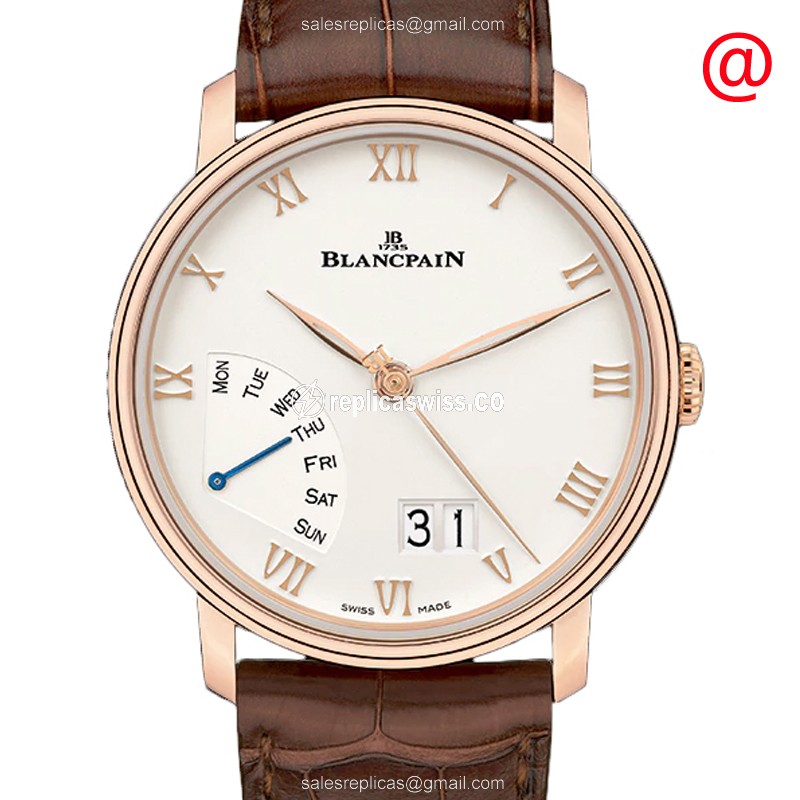 Blancpain Villeret Replica - Automatic - 18kt Rose Gold - White Dial - Brown Alligator Strap - Luxury Replica VILLERET Watch