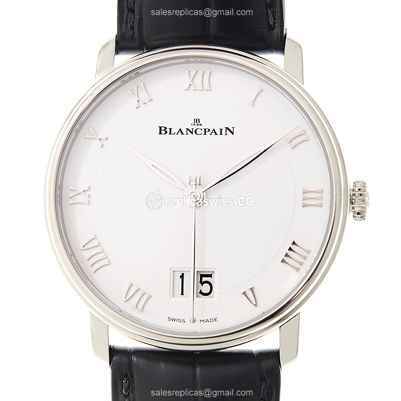Blancpain Villeret 6669-1127-55B - Automatic - Steel - White Dial - Alligator Black Strap - Luxury Replica VILLERET Watch