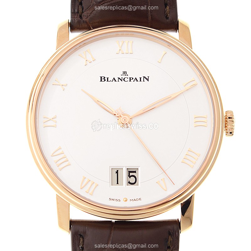 Blancpain Villeret Replica - Automatic - 18kt Rose Gold - White Dial - Brown Alligator Strap