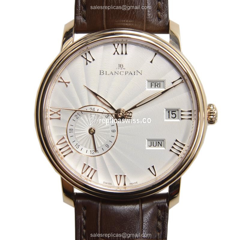 Blancpain Villeret Replica - Automatic - 18kt Rose Gold - White Dial - Brown Alligator Strap - Luxury Replica VILLERET Watch