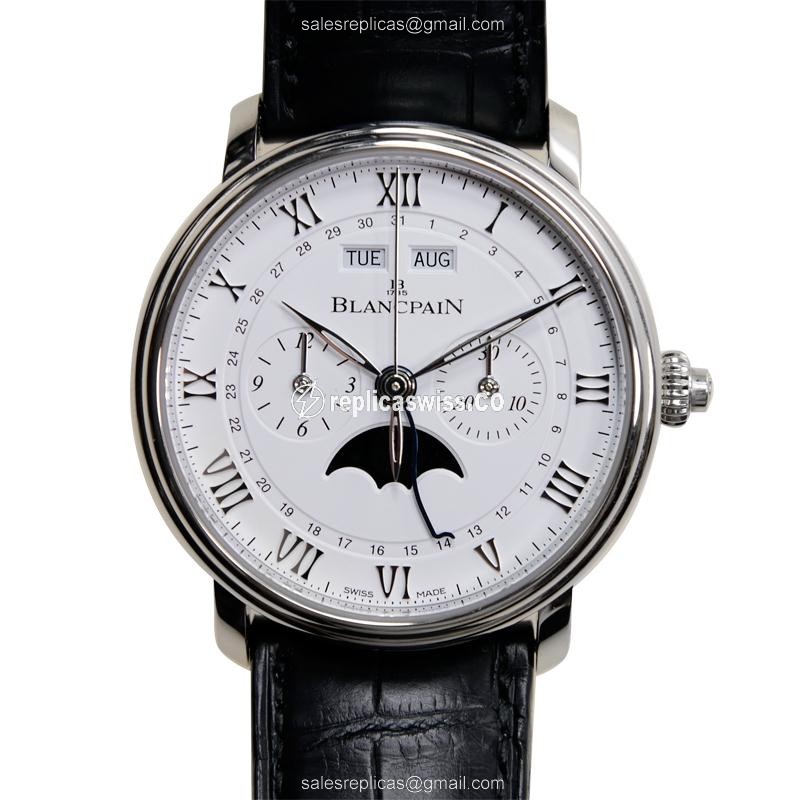 Blancpain Villeret Replica - Automatic - Steel Case - White Dial - Black Alligator Strap