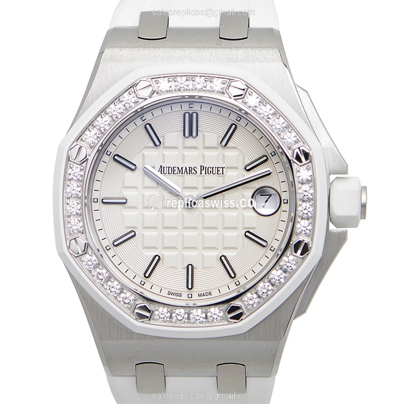AP Royal Oak Offshore Replica - Quartz - Stainless Steel & Diamond - White Dial - Rubber Strap