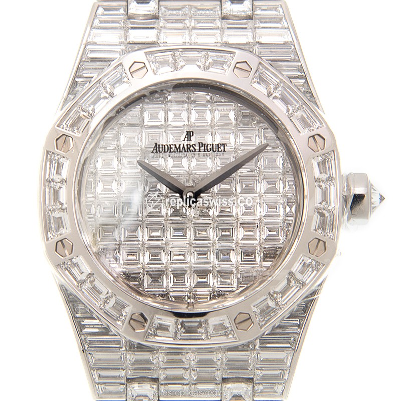 Royal Oak Replica - Quartz - 18kt White Gold - Diamond Dial - Silver Strap