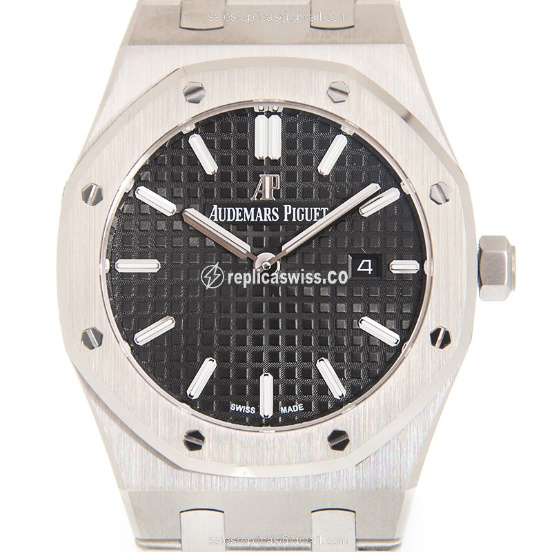 Rolex Replica ROYAL OAK - Quartz - Steel Case - Black - Silver - Steel Clasp