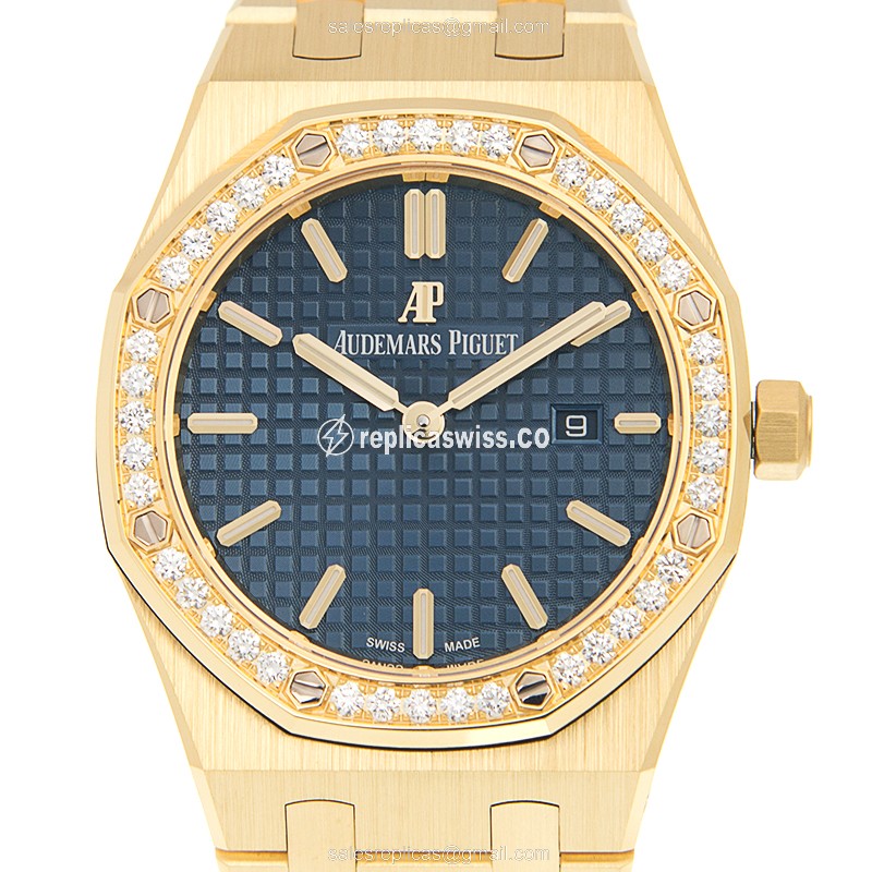 Audemars Piguet Royal Oak Quartz 18kt Gold - Blue Dial - Diamond Clasp - Gold Strap