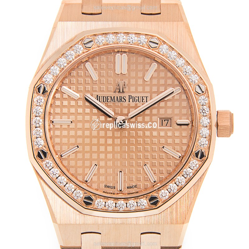 Audemars Piguet Royal Oak Quartz 18kt Rose Gold - Diamond Dial - Gold Clasp - Gold Strap