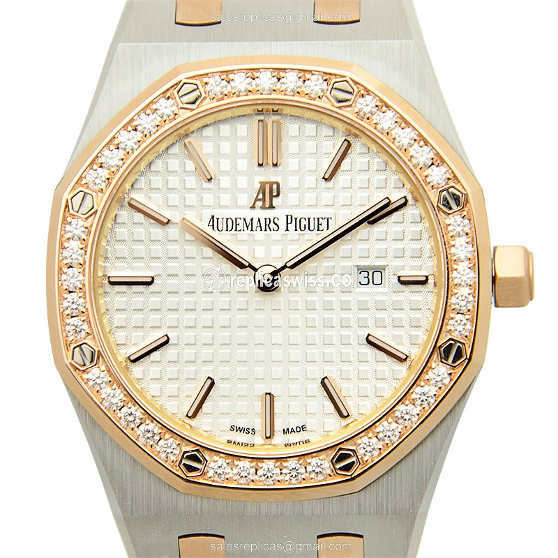 Audemars Piguet Royal Oak Offshore Quartz 18kt Rose Magic Diamond - White Dial Gold Clasp Steel Strap - Luxury Replica ROYAL OAK OFFSHORE Watch