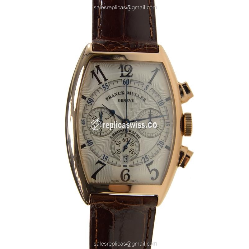 Franck Muller 6850 CC AT 5N Curvex Replica - Automatic - 18kt Rose Gold Case - Silver Dial - Brown Alligator Strap