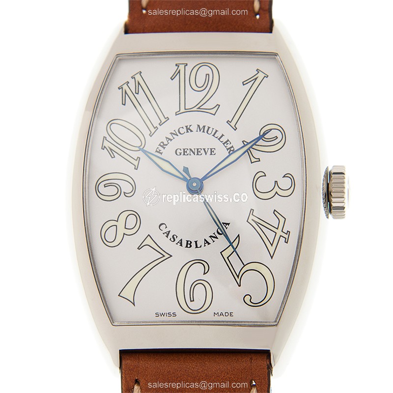 Franck Muller 6850 M C Casa Blanca AC Curvex - Automatic - White Dial - Steel Case - Brown Alligator Strap - Luxury Replica CINTREE CURVEX Watch